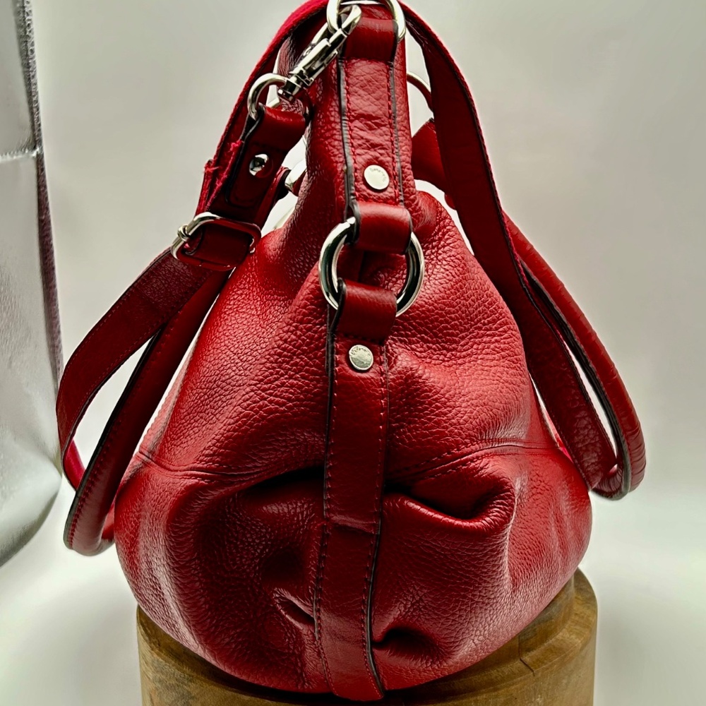 TIGNANELLO Red Pebble Leather Large 3 Way Convertible Satchel/Crossbody Bag EUC - Picture 12 of 13